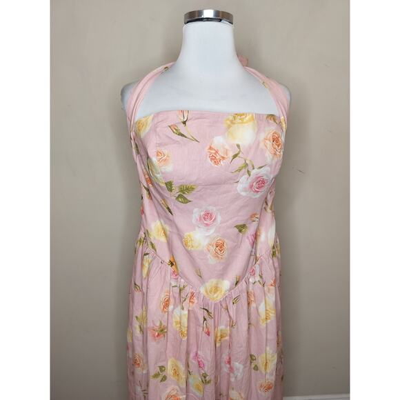 Fashion Nova Floral Halter Midi Dress Pink Rose NWT - Picture 4 of 8